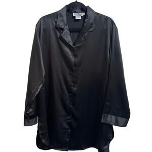 Vintage Wintersilks 100% Silk Black Long Sleeve Satin Button Shirt Women's M
